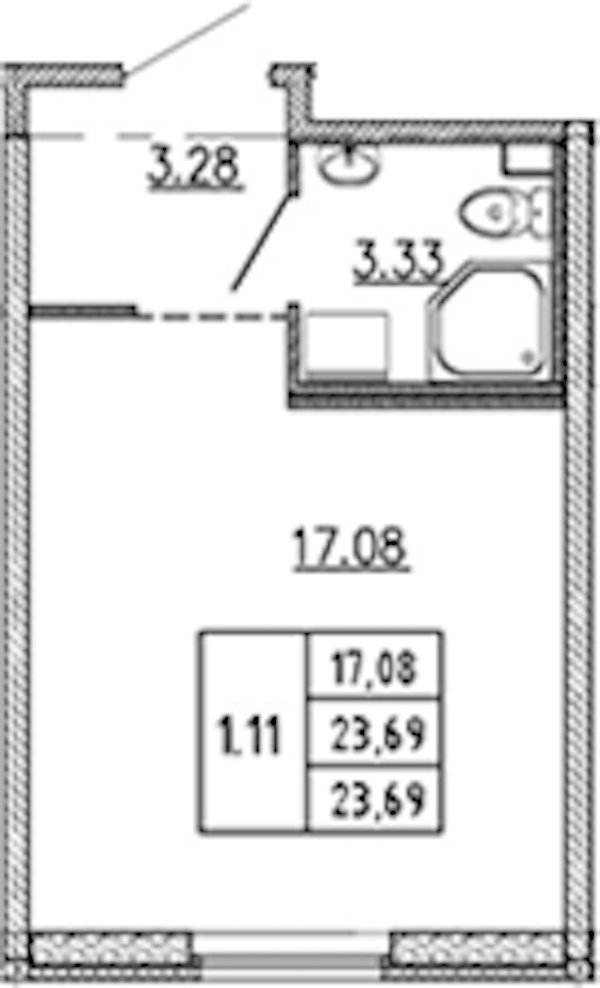 Квартира студия 23.8 м², 1/22 эт., ЖК «Новые горизонты 2»